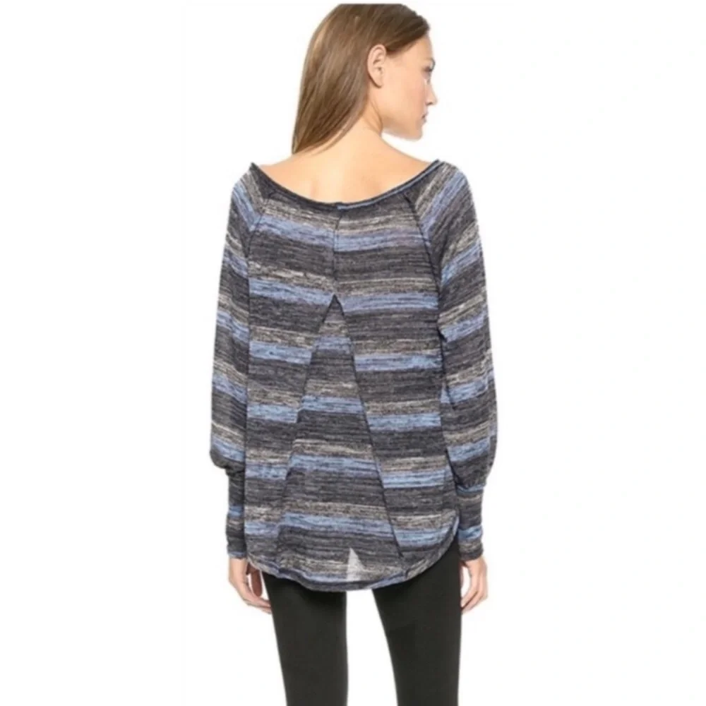 Free People Hacci Black/Gray Striped Sweater Sz XS